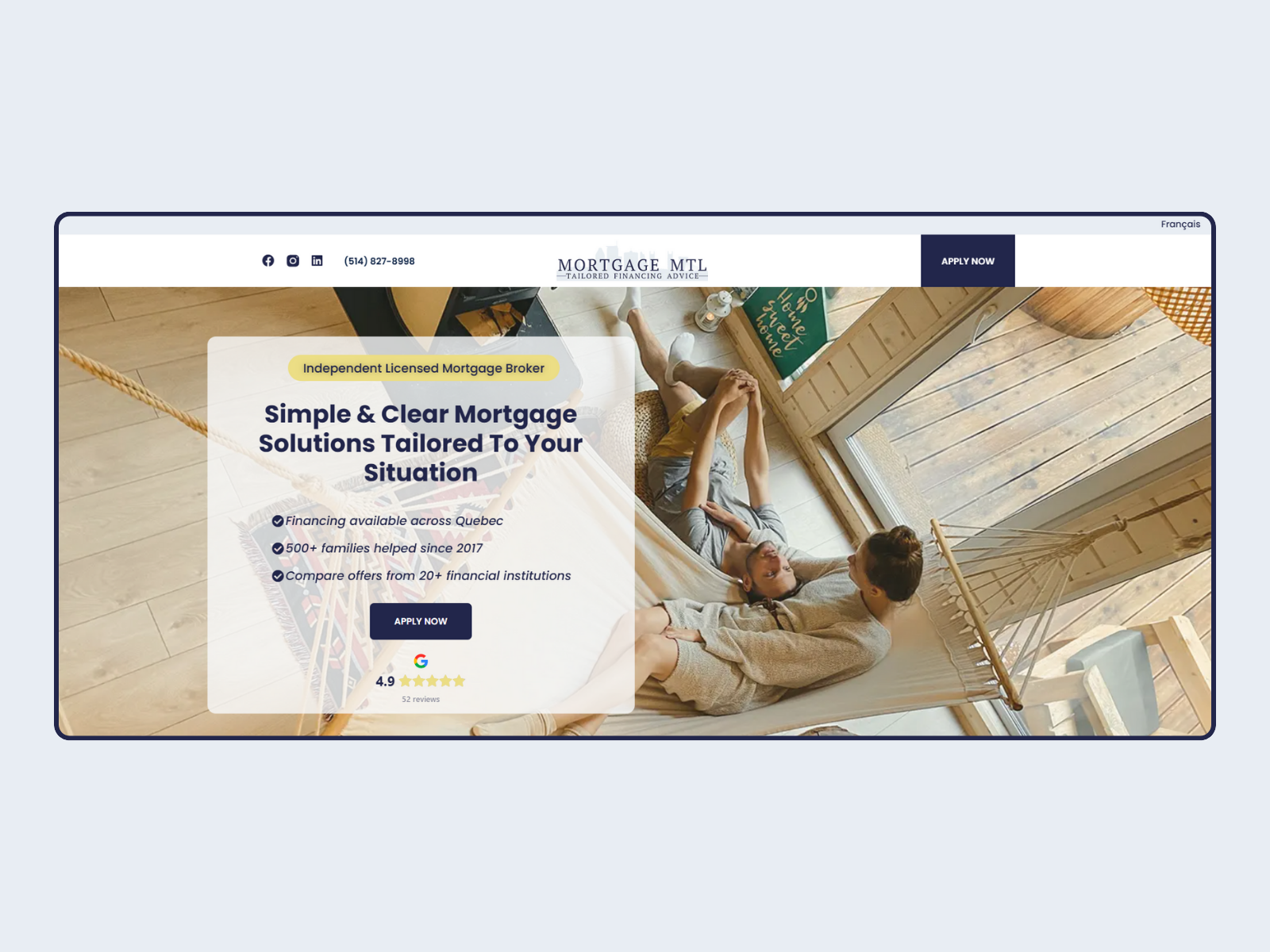 Homepage banner of Mortgage MTL- Expert mortage services